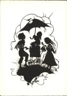 72132085 Scherenschnitt Schattenbildkarte Doerte Guyat Kinder Puppe Regenschirm  - Silhouettes