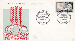 FDC -- 1963-- Campagne Mondiale Contre La Faim  ...cachet  PARIS-75.... ( Signé Par L'illustrateur Du Timbre) - 1960-1969