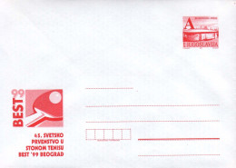 Yugoslavia / Yougoslavie 1999, Mint Cover, Stationery / Enveloppe Vierge, Entier Postal / 45th WTTC, Belgrade - Tenis De Mesa