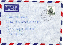 74548 - Bund - 1967 - 70Pfg Kl Bauten EF A LpBf WUERZBURG -> Chicago, IL (USA) - Storia Postale