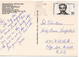 74563 - Bund - 1975 - 70Pfg Schweitzer EF A AnsKte KOELN -> Chicago, IL (USA) - Briefe U. Dokumente