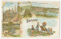 CPA - BAYONNE (Pyrénées Atlantiques) - Multi-vues, Dessin Type Grüss - Au Dos, Repiquage Publicitaire MALT KNEIPP - Bayonne