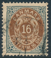 Denmark Danemark Danmark 1875: 16ø Blue-grey/brown Bicolour, Fine Used, AFA 27y (DCDK00609) - Oblitérés