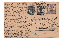 PAKISTAN Postal History 1949 PAKISTAN Overprint On 1/2 Anna, 3ps KGVI British INDIA POST CARD. - Storia Postale