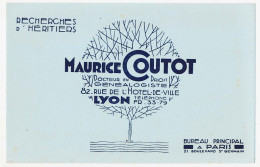 Buvard  20.8 X 13.5 Maurice COUTOT   Lyon Généalogiste  Recherche D'Héritiers - H