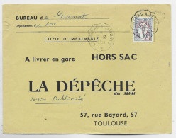 COCTEAU 20C SEUL ENVELOPPE HORS SAC  GRAMAT LOT CONVOYEUR CAPDENAC A LIMOGES 12.12.1965  AU TARIF - 1961 Marianne (Cocteau)