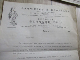 F5 Facture Illustrée 193? Becquet Bernard Paris Bannières Drapeaux Insignes.... - Artesanos