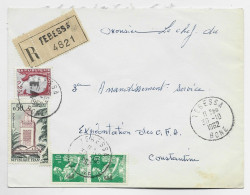 N°1263 DECARIS SURCHARGE E.A. + 10C MOISONNEUSE X2 +50C DEFAUT PAS SURCHARGE  LETTRE REC TEBESSA 30.10.1962 BONE - 1962-1965 Hahn (Decaris)