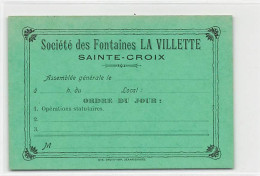 Sainte-Croix Société Des Fontaines De La Vilette Ste-Croix Carte De Membre - Sainte-Croix 