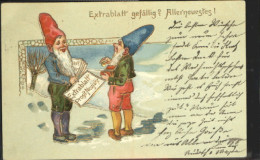 40619135 Zwerge Dwarfs Nains Zwerge Neujahrskarte Praegedruck X 1905 - Märchen, Sagen & Legenden