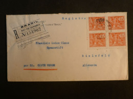 DI 10 BRESIL  BELLE  LETTRE REG. 1926   A  BIELEFELD ALEMANHA +BLOC  DE 4 TP  + AFF. INTERESSANT+++ - Storia Postale