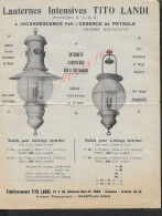 ELECTRICITÉ AFFICHE 28 X 21 ILLUSTRÉE PUBLICITAIRE LANTERNE INTENSIVE TITO LANDI ( ESSENCE & PETROLE LUMIERE LAMPE ): - Electricidad & Gas