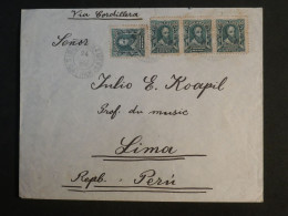 DI 10 BRESIL  BELLE  LETTRE  1913 A LIMA PEROU VIA CORDILLERA   +ORQUESTA BERNAHRDT+BANDE  DE 3 TP + AFF. INTERESSANT+++ - Lettres & Documents