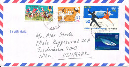 Japan Air Mail Cover Sent To Denmark 19-11-1990 With More Topic Stamps - Poste Aérienne
