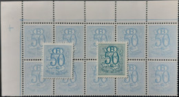 Belgique 1952 Y&T / COB S51 Et S51a +bloc De 10, Papier Blanc, Couleur Extrêmement Pâle (curiosité). Sans Charnières - 1951-1975 Heraldischer Löwe (Lion Héraldique)