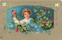 FANTAISIES - Un Enfant Tenant Un Bouquet De Fleur Dans Sa Main - Carte Postale Ancienne - Andere & Zonder Classificatie