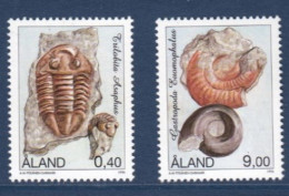 Aland, **, Yv, 118, 119, Mi, 117, 118, SG 113, 114, Trilobite Asaphus, Gastropod Euomphalus, Fossiles, - Fossielen