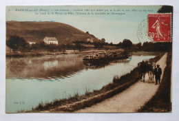 Mareuil Sur Ay Chevaux Halage Péniche Canal De La Marne Les Goisses Illusion D'une Bouteille De Champagne Circulée 1938 - Mareuil-sur-Ay