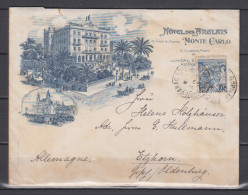 Monaco Illustrierter Hotelbrief "Hotel Des Anglans Monte Carlo Mit 1x 25 Nach Deutschland (Bedarfsspuren) - Storia Postale