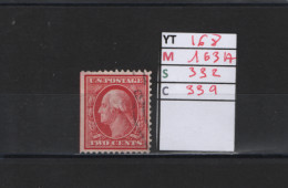 PRIX FIXE Obl 168 YT 163A MIC 332 SCOT 339 GIB George Washington 1908 1909 58/05 Dentelé 3 Cotés - Used Stamps