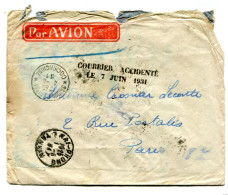 !!! LIGNE NOGUES : LETTRE D'HAIPHONG RESCAPEE DE L'ACCIDENT DE LA RIVIERE SANDOWAY LE 7/6/1931 - Lettres Accidentées