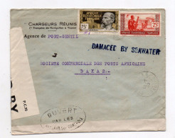 !!! LETTRE DE PORT GENTIL DE SEPTEMBRE 1940 POUR DAKAR, MARQUE LINEAIRE BLEUE "DAMAGED BY SEAWATER" - Lettres Accidentées