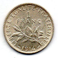 FRANCE, 1 Franc, Silver, Year 1914, KM # 844.1 - 1 Franc