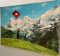 Suisse Berne Oberland 1967 Vue Sur L Eiger 3975m Le Jungfrau 4166m Enneige Ete Drapeau Suisse Enfant -ed Kruger 754/57 - Oberburg