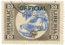 LIBERIA, FLORA, CAFFE, 1920, FRANCOBOLLI USATI Mi:LR D113, Scott:LR O115, Yt:LR S107 - Liberia