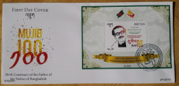 Bhutan 2020, 100th Birth Anniversary Of Bangabandhu Sheikh Mujibur Rahman - FDC - Bhoutan