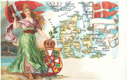 DANEMARK  Carte Des Cantons , Armoirie , Drapeau Blason  Etat Luxe 1900 - Denmark