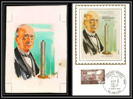 3004 France N°1626 Edouard Branly Physicien Physic Maquette D'artiste Original Paint Artist Work FDC 1970 Signé Chesnot - Artist Proofs