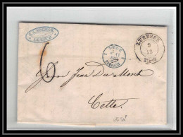 41074 Lettre LAC Allemagne Deutschland Luebeck Tourt-3 Forbach Bleu 1867 Cette Herault France Marque D'entree Vorlaufer - Entry Postmarks