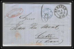 41093 Lettre LAC Allemagne Deutschland Stettin Prusse Forbach 4 Bleu 1868 Cette Herault France Marque D'entree Vorlaufer - Marques D'entrées