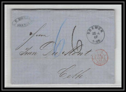 41250 Lettre LAC Allemagne Deutschland Bremen Prusse Forbach 1867 Cette Herault France Marque D'entree Vorlaufer - Entry Postmarks