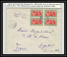 41608 Madagascar Malagasy N°164 Bloc 4 Taxé Pour Argenteuil 1935 Aviation PA Poste Aérienne Airmail Lettre Cover - Airmail