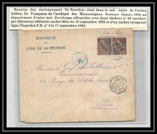 41617 Reunion N°24 Paire Cachet Ligne Paquebot FR N°3 Pour Paris Via Suez 1893 Martime Navale Steamer Lettre Cover - Lettres & Documents