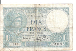 FRANCE 10 FRANCS 1940 VF P 84 - 10 F 1916-1942 ''Minerve''