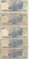 INDONESIE 1000 RUPIAH 1992-99 VG+ P 129 B-e-f-h-i  ( 5 Billets ) - Indonesia