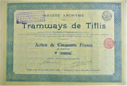 S.A. Des Tramways De Tiflis -act.de 50fr Au Porteur (1901) - Spoorwegen En Trams