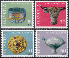 1974, Switzerland, Pro Patria, Archaeology, Art, Bronze Age, Ceramics, Glass And Earthenware,  MNH(**), Mi: 1031-1034 - Ungebraucht