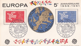 Cachet Commémoratif--EUROPA --5° Anniversaire -1961--Exposition Philatélique--PARIS ..(2 Valeurs) - Commemorative Postmarks