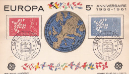 Cachet Commémoratif--EUROPA --5° Anniversaire -1961--Exposition Philatélique--STRASBOURG ..(2 Valeurs) - Gedenkstempel
