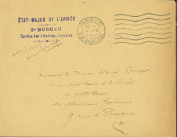 Guerre 14 Etat Major De L'armée 3e Bureau Service Alsaciens Lorrains Signature Colonel CAD Paris 31 4 VII 17 Franchise - Guerre De 1914-18