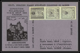 85573/ Maury N°4/6 Grève De Saumur 1953 Vert Clair Bande Sur Carte Violette - Autres & Non Classés