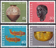 1973, Switzerland, Pro Patria, Archaeology, Art, Jewelery, Golden Objects, Sculptures, MNH(**), Mi: 996-999 - Ungebraucht