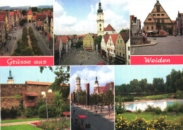 WEIDEN, BAVARIA, MULTIPLE VIEWS, ARCHITECTURE, PARK, LAKE, TERRACE, FLAG, CAR, GERMANY, POSTCARD - Weiden I. D. Oberpfalz