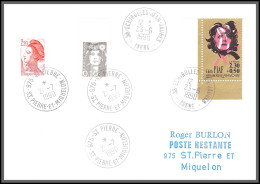 74849 Locale 23/6/1990 N°2652 Piaf Briat Liberté Saint Pierre Et Miquelon Mixte Echirolles Isère Lettre Cover - Briefe U. Dokumente