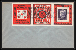 74929 N°344 Prince Raigner III 3 Vignette REINATEX 1952 Triple Porte Timbre Stamp Holder Lettre Cover Monaco Monte Carlo - Storia Postale