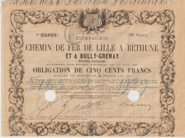 RARE CHEMINS De FER De LILLE à BETHUNE Et à BULLY-GRENAY 1869 - Ferrocarril & Tranvías